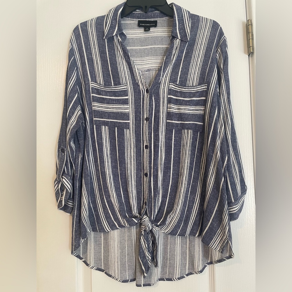 Fortune+Ivy Striped Button-Up Blouse